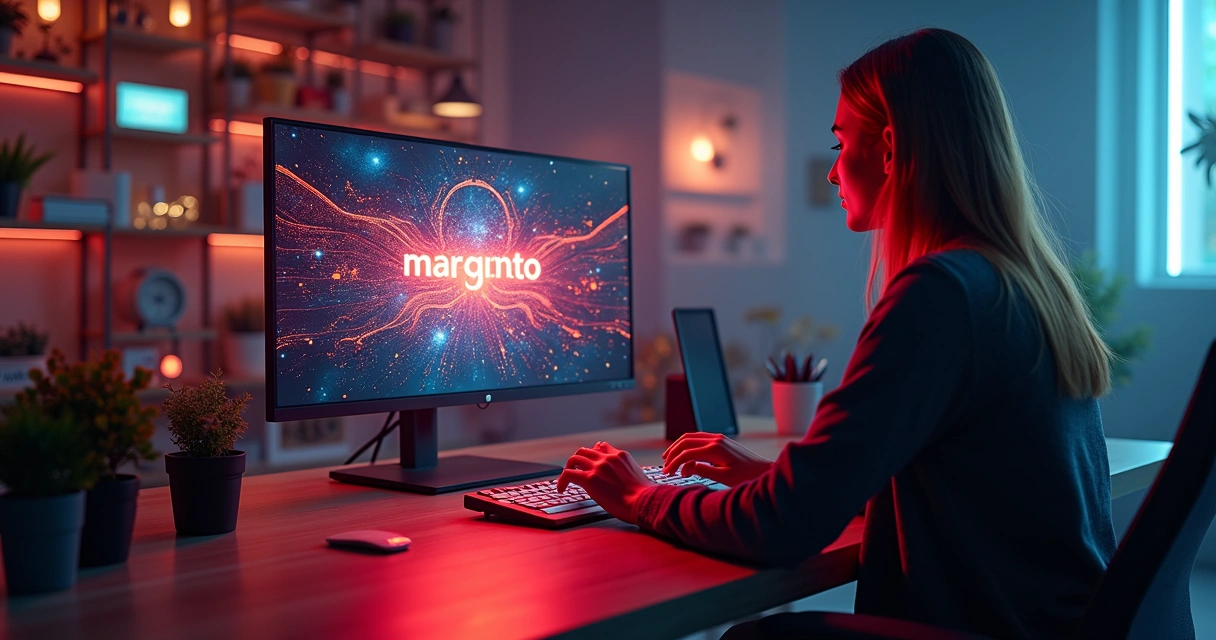 Tela de computador exibindo gráficos de automação de marketing integrados ao funil de vendas B2B com ícones digitais ao redor