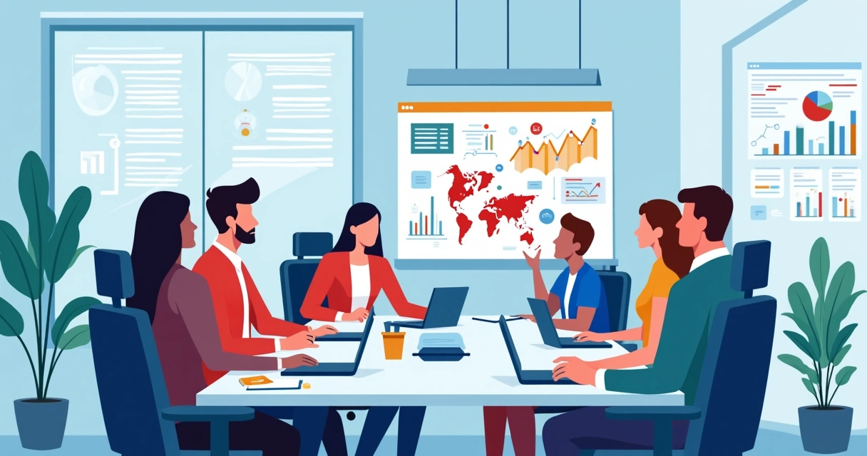 Equipe analisando gráficos e estratégias para agência de marketing