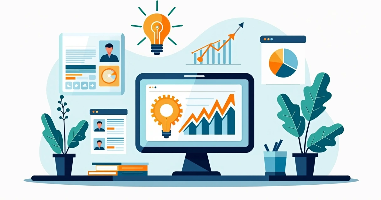 Ilustração corporativa mostrando a gestão profissional de campanhas de tráfego pago com gráficos, anúncios e segmentação de público