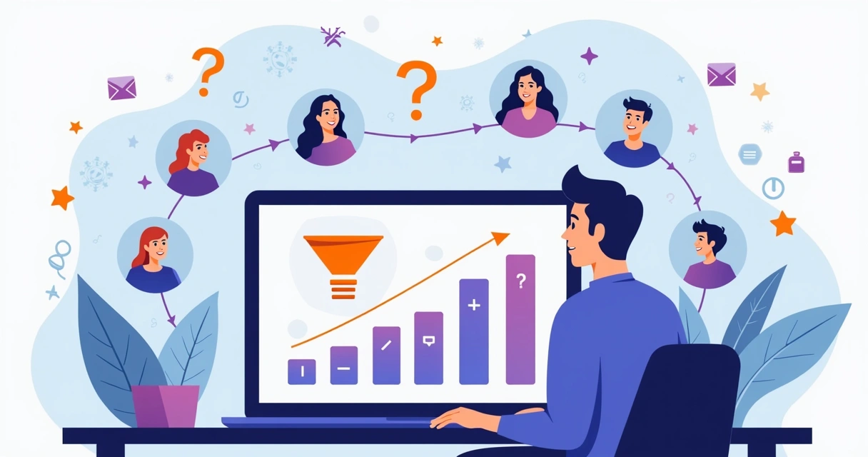 Ilustração de estratégia de remarketing alcançando leads indecisos na tela de um notebook