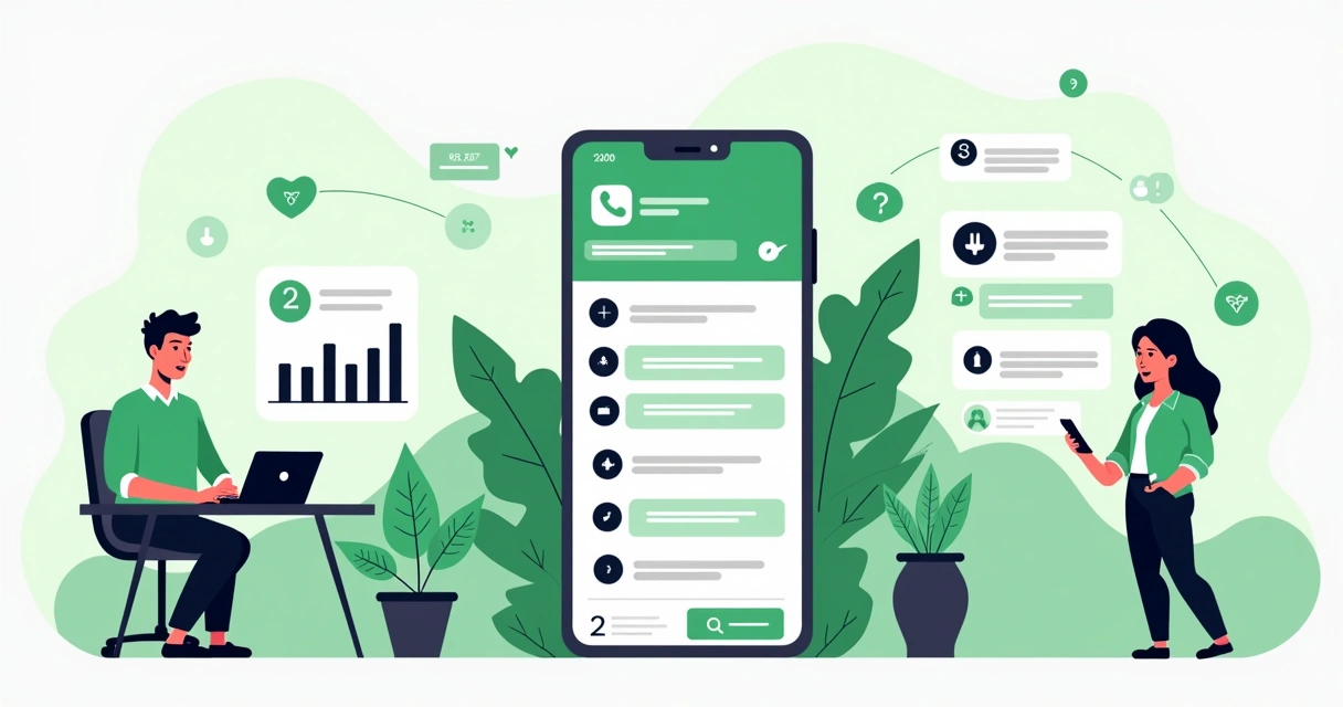 Ilustração de empresa usando WhatsApp Business para se conectar com clientes